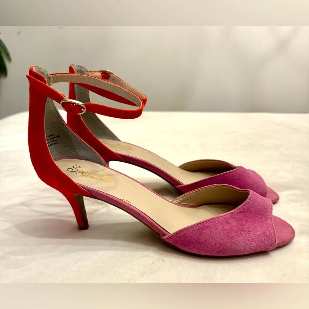 New! Seychelles Hazel Fuchsia and Red Suede Leather Ankle Strap Heels, sz 8 - Picture 4 of 14